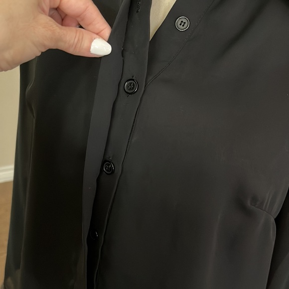 Forever 21 black sheer button down HiLo top - Picture 7 of 17